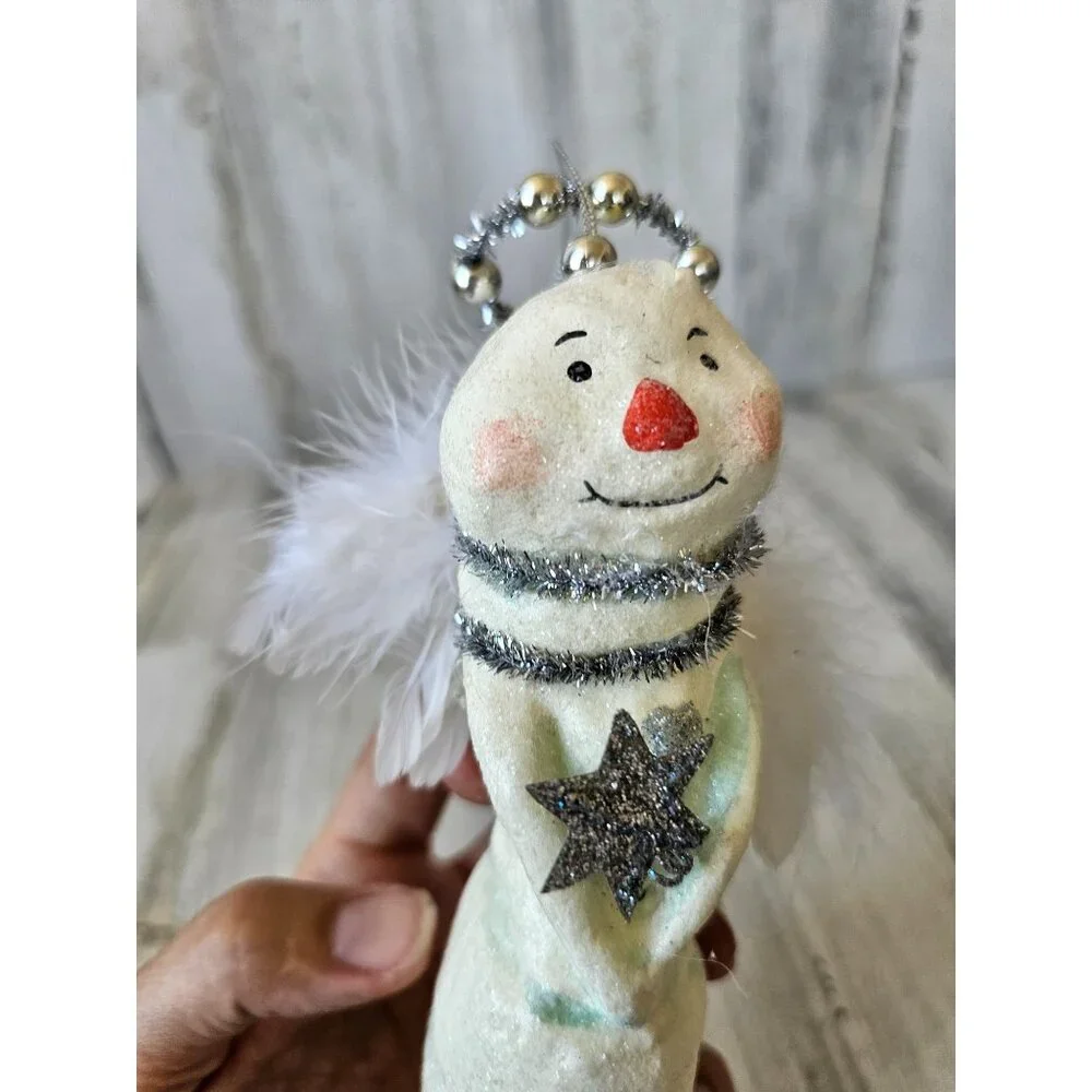 Bethany Lowe? Snowman Angel Cherub ornament glitter star Xmas tinsel feather tre - Picture 6 of 10